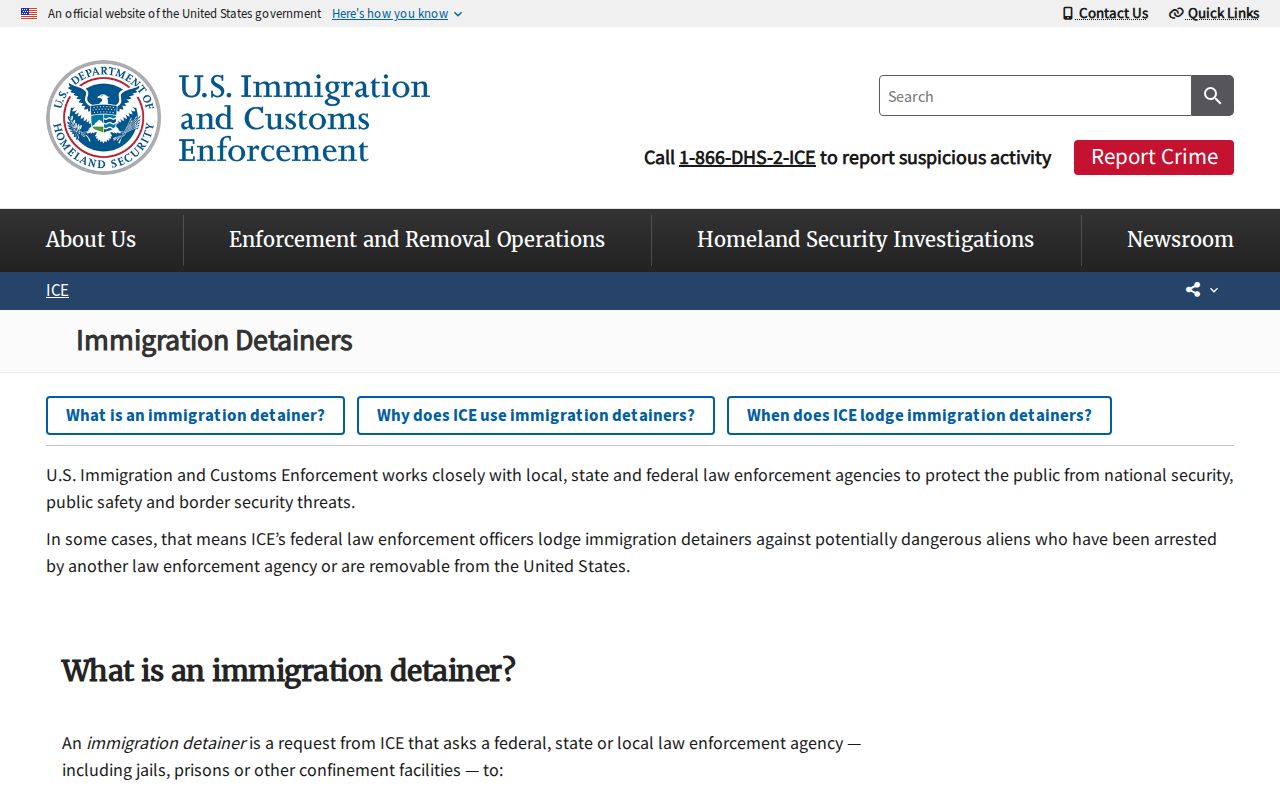 ICE detainer explanation for Nevada Southern Detention Center release and custody transfers